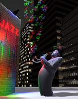 a snowman playing jazz